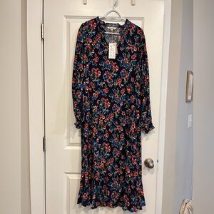 Boden black pink size 12 women’s dress long sleeve floral midi maxi new nwt